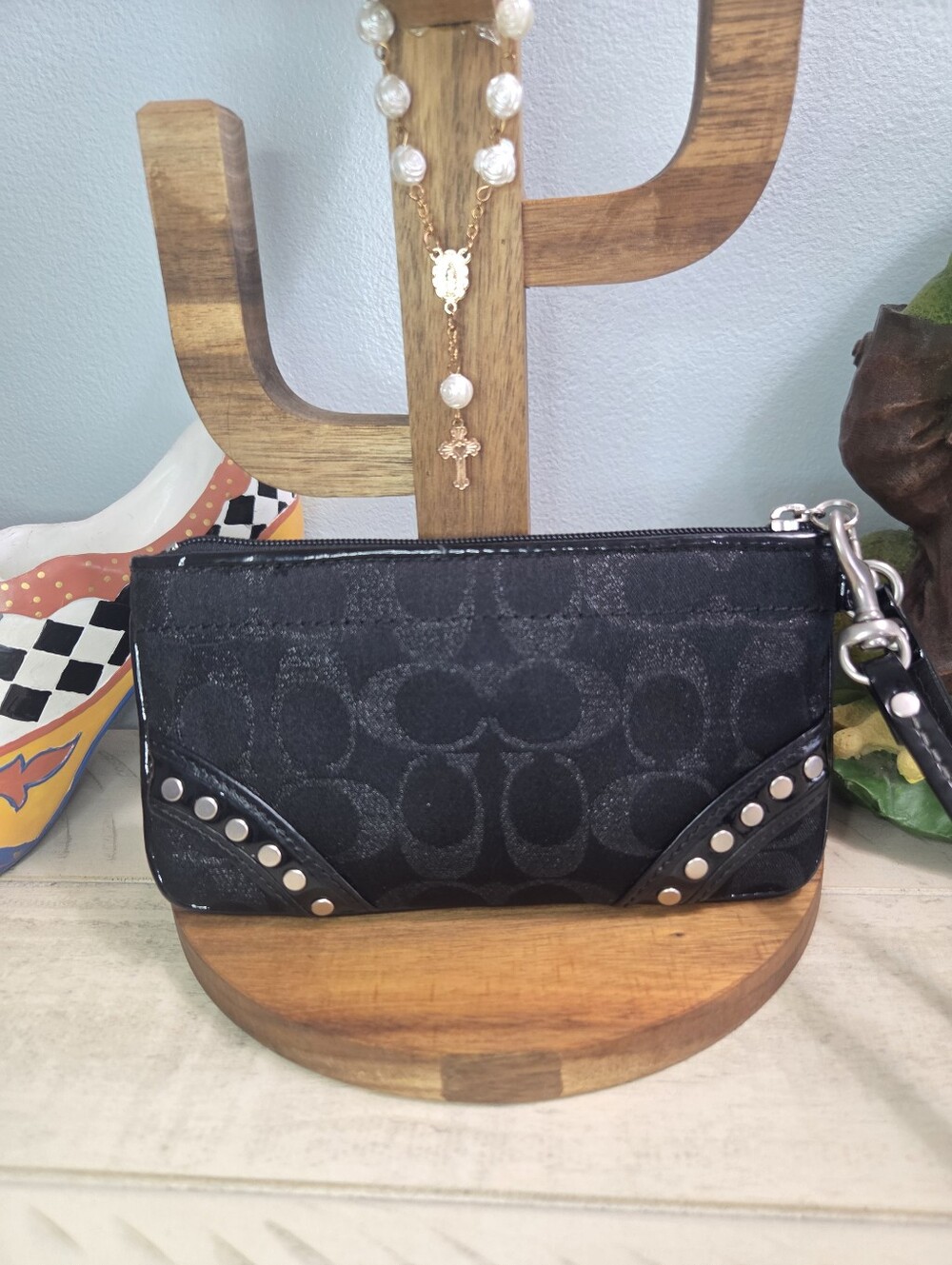 Coach Large Lurex Signature Wristlet Clutch, Black- LN IN EC - Picture 5 of 13